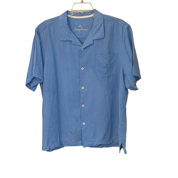 Tommy Bahama Short Sleeve Silk Button Up Collar Shirt Floral Embossed Blue XXL‎ - Picture 1 of 7